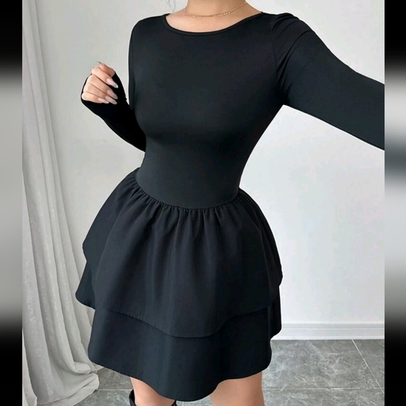 Women Casual Versatile Elastic Knit Backless Bow-Tie Blouse With Layered Skirt - Picture 3 of 3